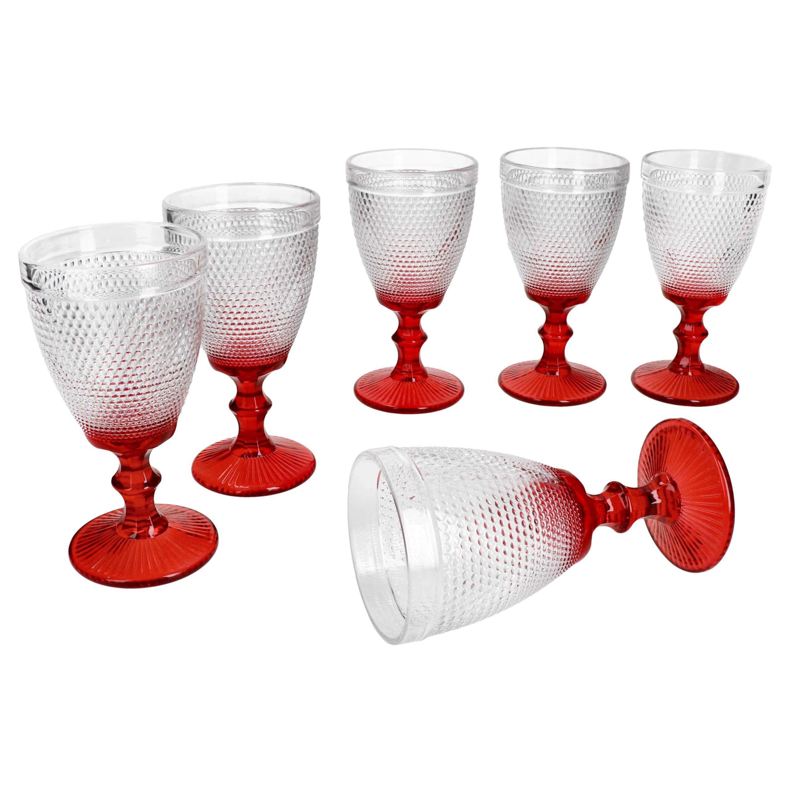 MamboCat Rubin Lot de 6 verres à vin rouge I 250 ml I Élégant verre à vin avec pied rouge I Aspect structuré I Pour vin rouge et blanc, eau, jus et plus encore