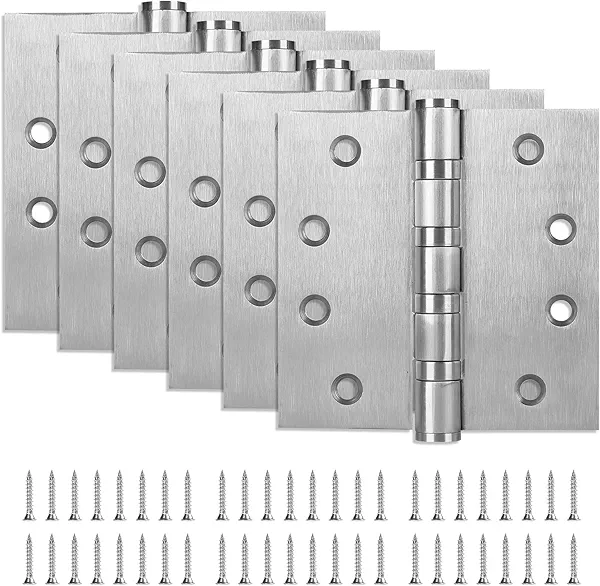 6 Pack Stainless Steel 4'' Door Hinges, 4in x 4in Heavy-Duty Ball Bearing Door Hinges with Square Corners for Exterior & Interior Doors, Silver