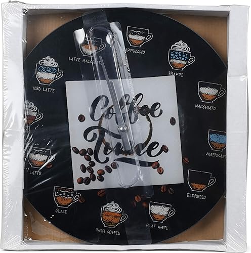 Miniatura 5 de Mark Feldstein & Associates Coffee Time Beverages Midnight Black Reloj de pared redondo de cristal liso de 12 pulgadas