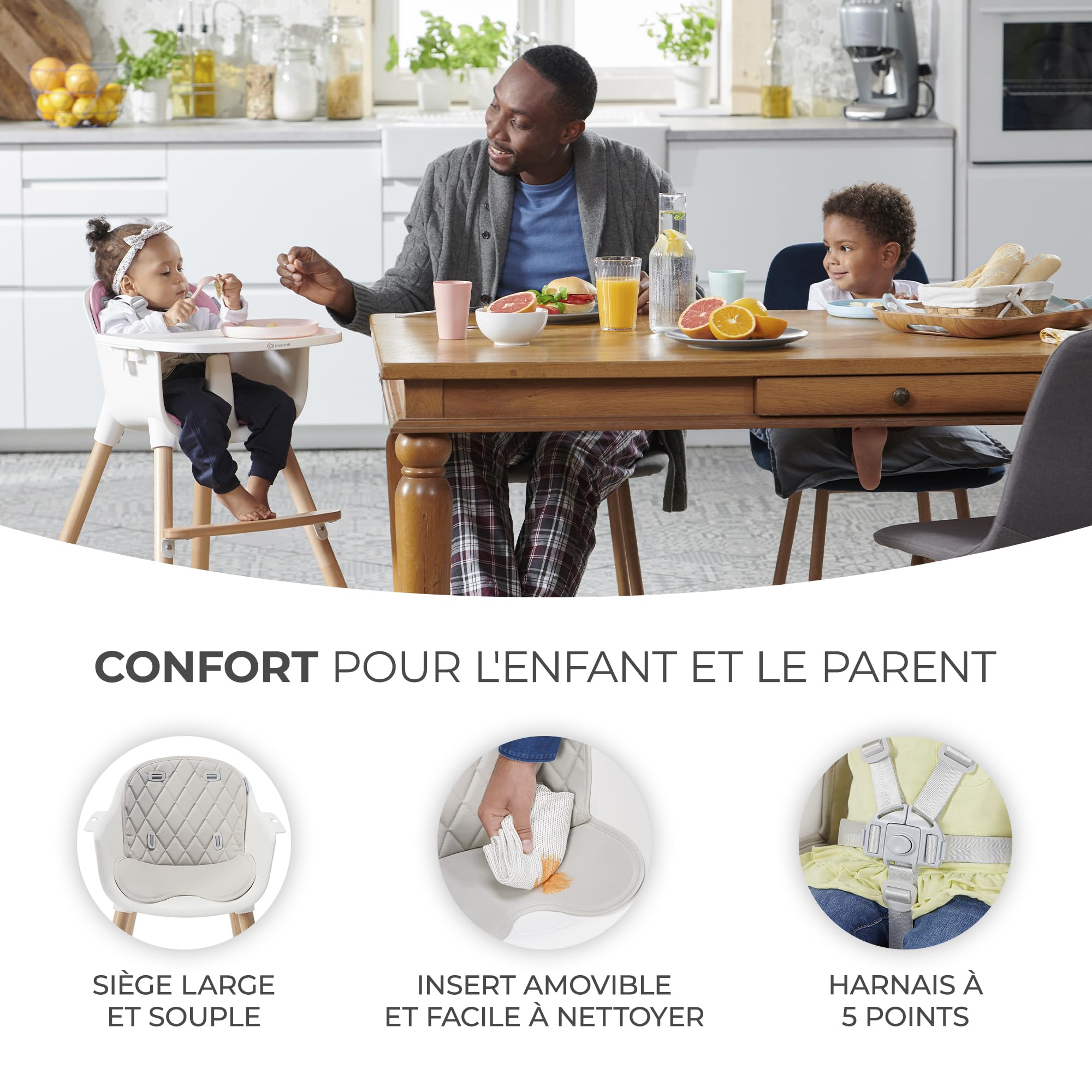 Kinderkraft SIENNA Chaise Haute Bébé 2 en 1 Plateau Amovible Gris