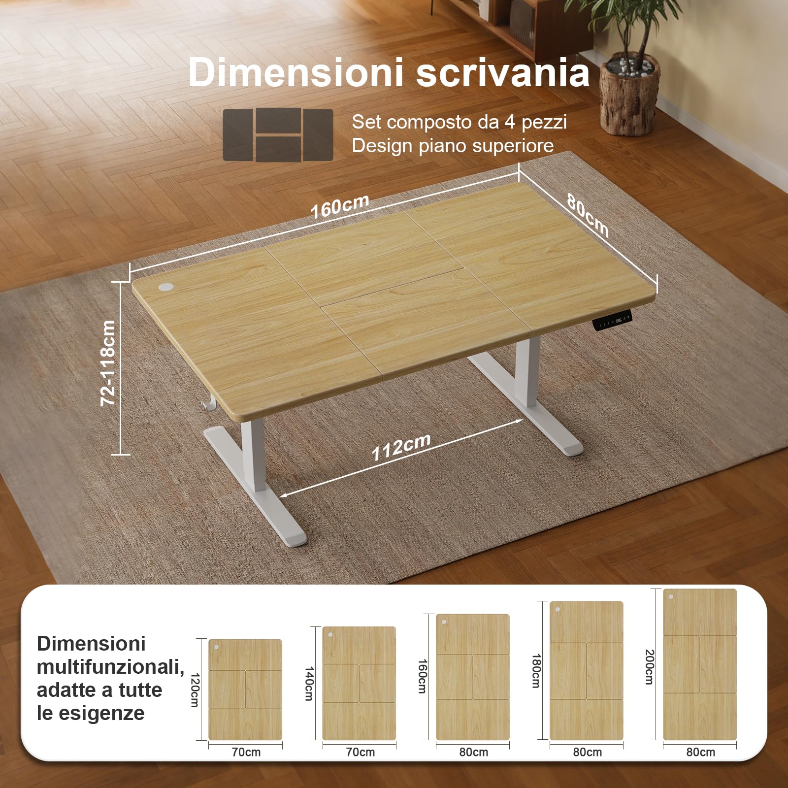 JUMMICO Scrivania Regolabile in Altezza Elettrica 160x80 cm, Scrivania Ergonomica Seduta in Piedi con Vassoio per Cavi e Porta USB, Scrivania per Computer Ufficio, Beige e Bianco