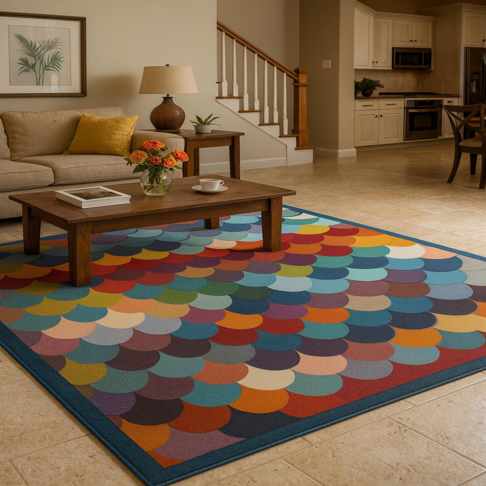 Tapis de salon chambre adulte multicolore grand format 185 x 245