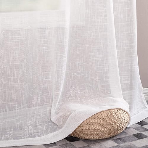 Miniatura 5 de jinchan Cortinas transparentes para sala de estar de 63 pulgadas de largo, cortinas blancas pálidas con ojales en la parte superior, cortinas de