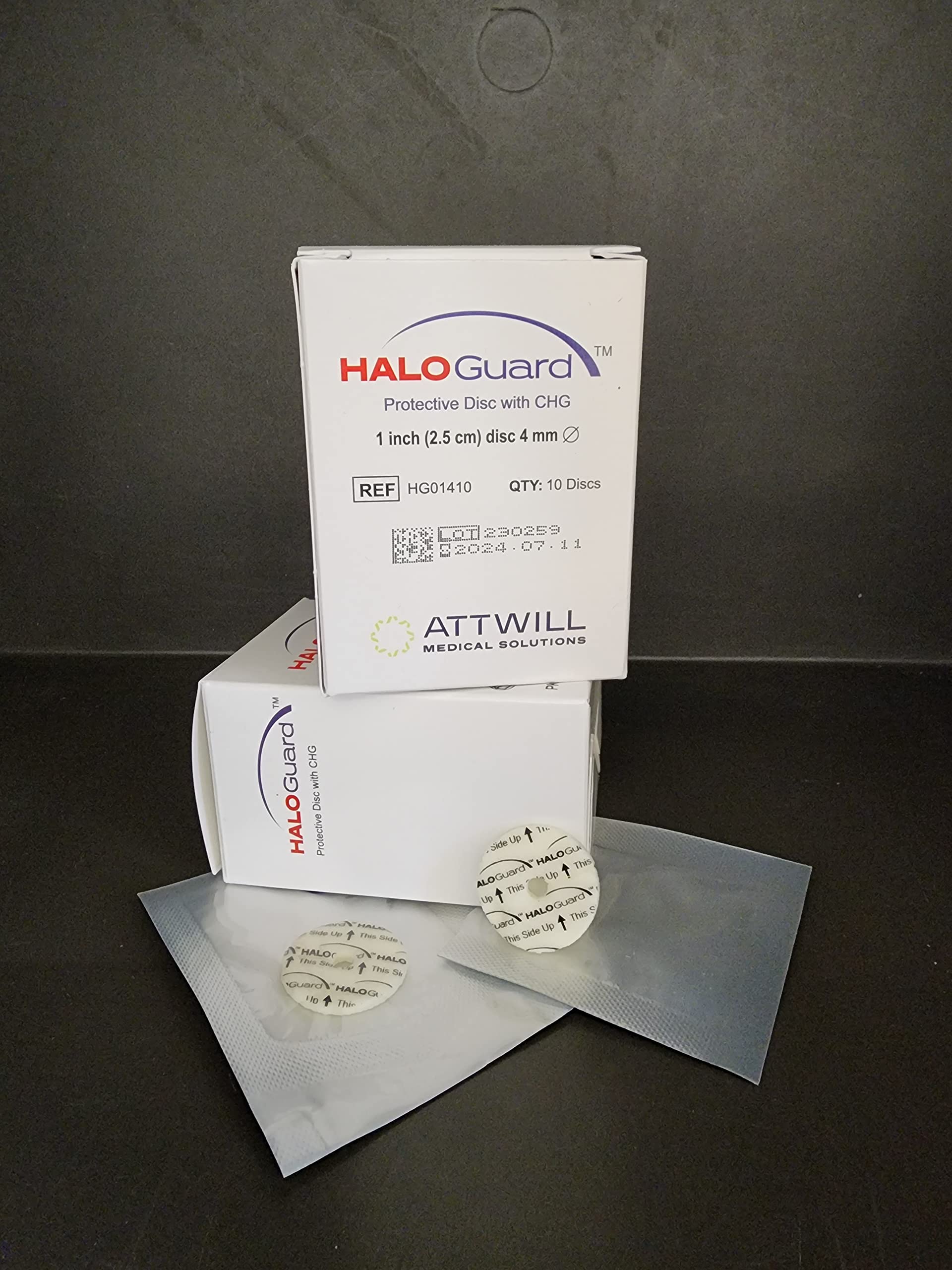 HaloGUARD antimicrobial 4mm protective IV disc with CHG- Carton of 10 Discs