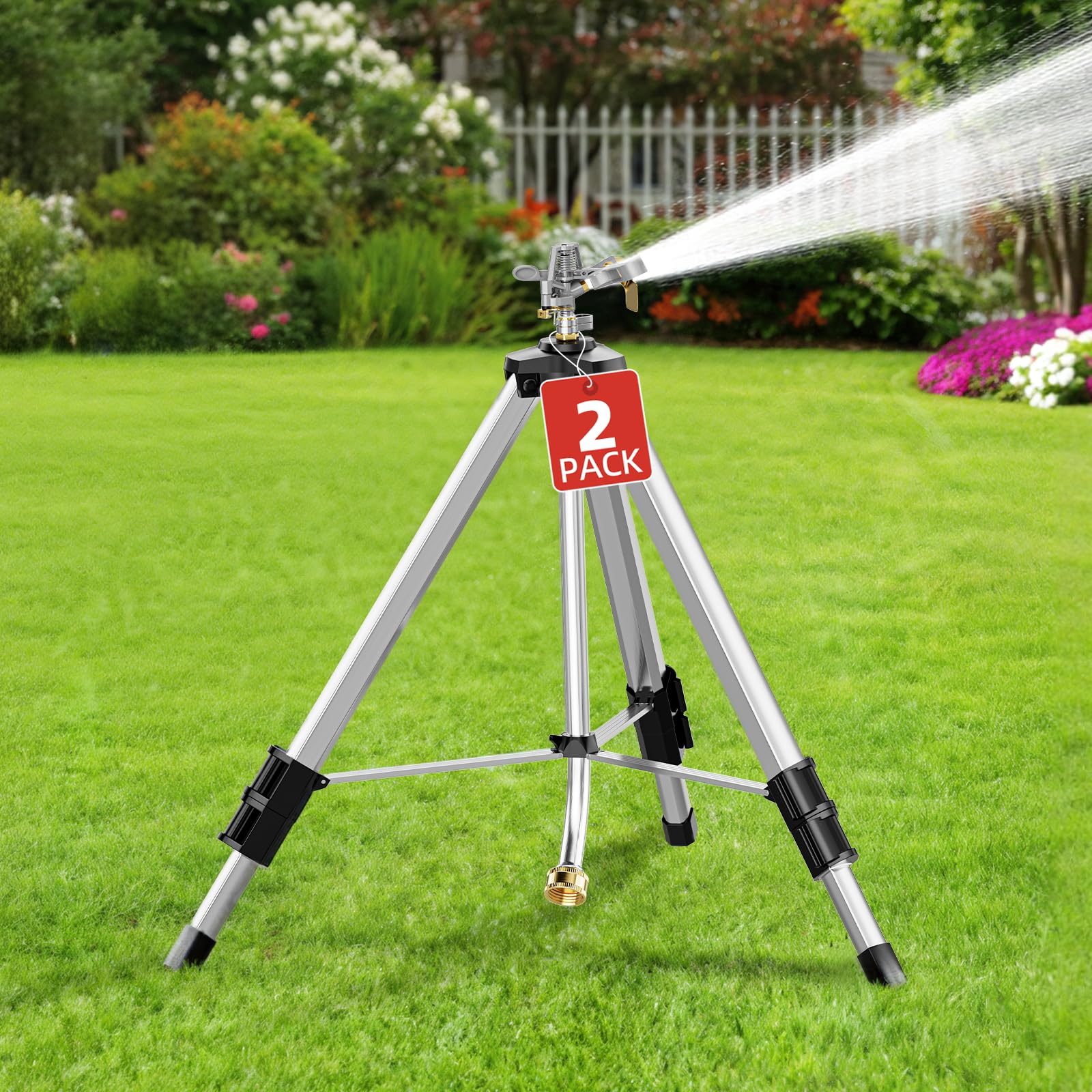 SPECILITE Arroseur trépied à Percussion en Laiton de 36 Pouces, gicleur télescopique métallique Robuste pulsé, arroseurs pour Cour, pelouse et Jardin, arrosage à 360 degrés jusqu'à 70 Pieds Couvrant