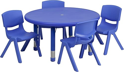 Flash Furniture Emmy - Juego de mesa redonda de plástico azul de 33 pulgadas con 4 sillas Azul,Verde,Natural,Rojo,https://www.amazon.com/dp/undefined