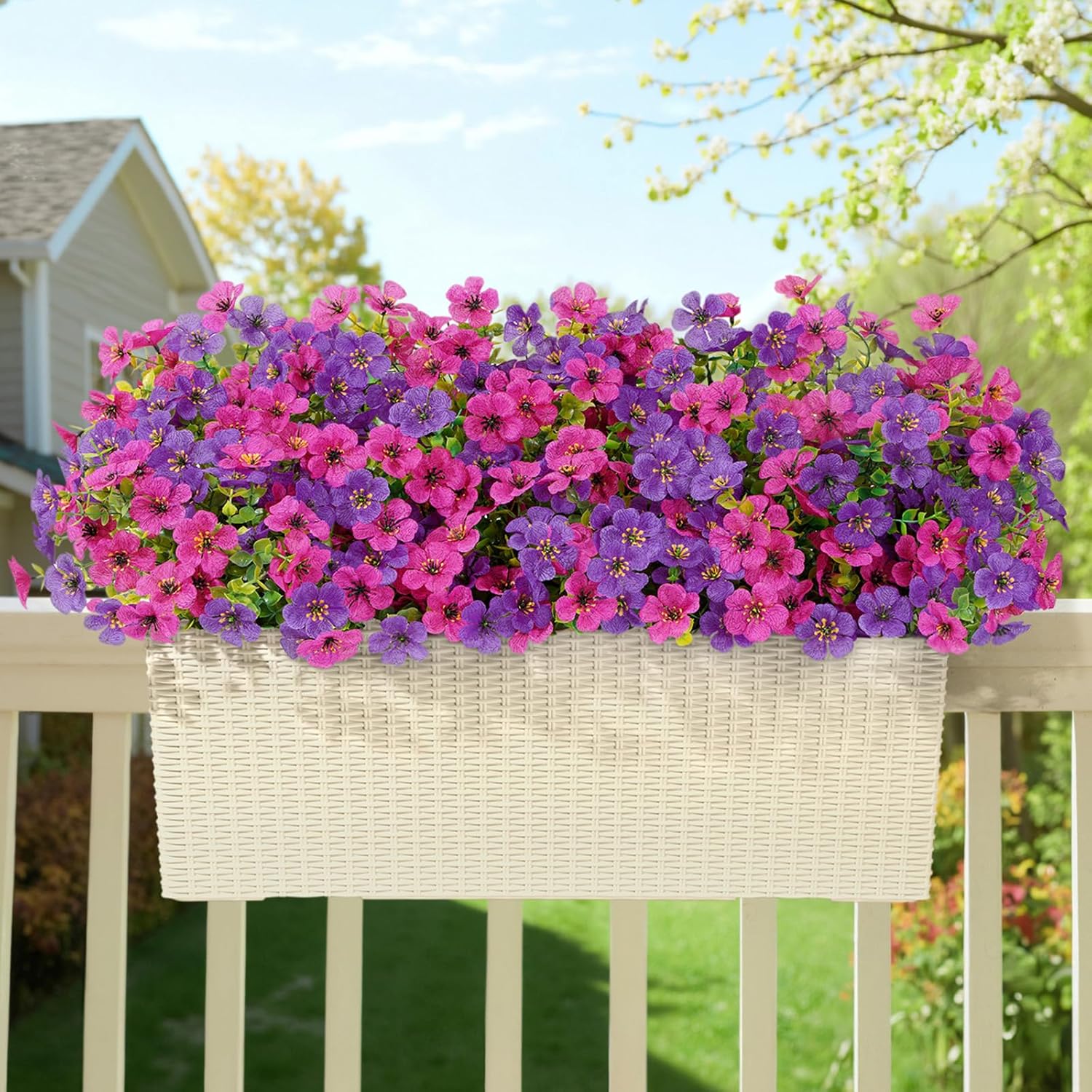 Lifewit Artificial Flowers for Outdoors, 24 Bundles Plastic Fake Flowers Daisy for Home Garden Decor, Faux Plants for Spring Summer Porch, Window Box, Vase Decoration(Mix for Fuchsia Purple)