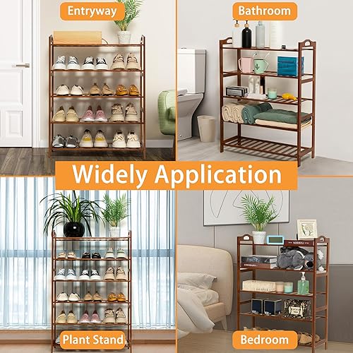 Miniatura 5 de Zapatero de bambú de 3 niveles, estante para zapatos, organizador de zapatos para armario, entrada, dormitorio, sala de estar, puerta delantera,