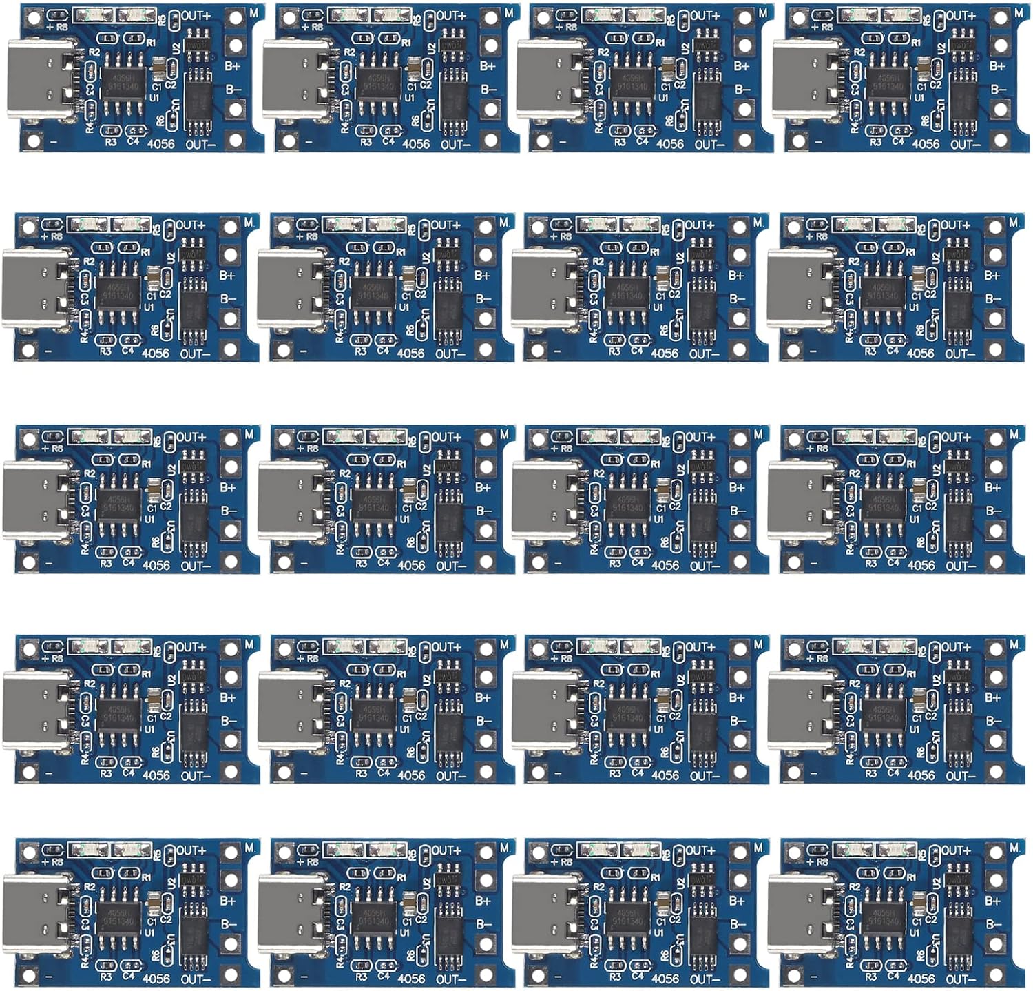 20 unids TP4056 Tipo-C USB 5V 1A 18650 Módulo de cargador de batería de litio Junta de carga de iones de litio TC4056A con función de protección dual