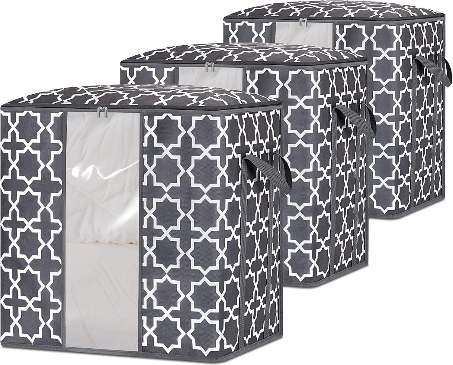 GhvyenntteS Storage Bags 100L 3-Pack Large Blanket Clothes Organization and Storage Containers (Grey-3Pack)