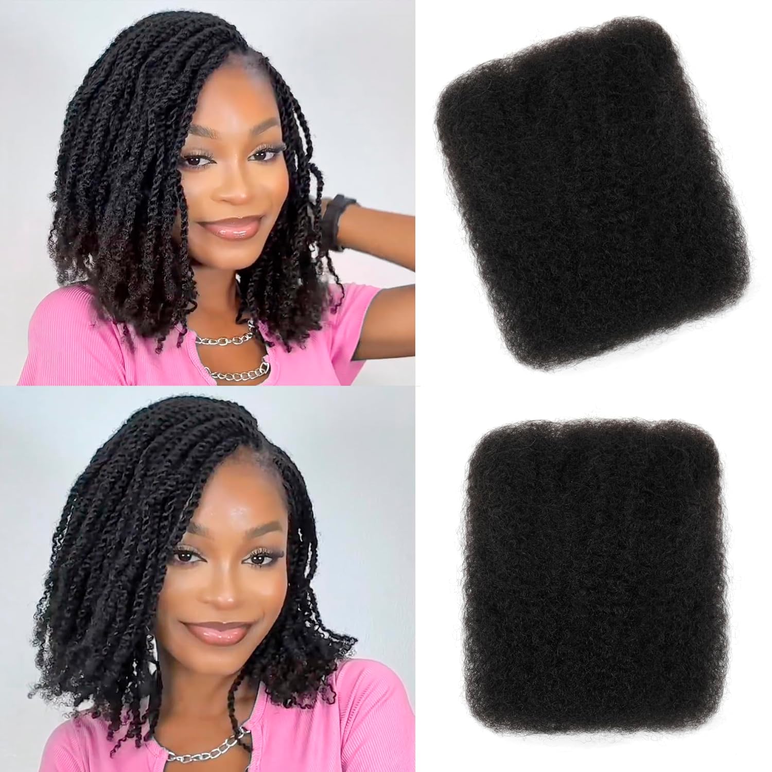 Afro Kinky Bulk Human Hair, 4C Afro Kinky-Curly Bulk Human Hair for Twist Mini Twists Braiding and Dreadlock Extensions 50g/Pack (1B, 14 Inch)