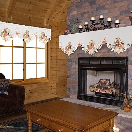 Miniatura 5 de Simhomsen Mantel bordado de pavo para decoración de vacaciones de Acción de Gracias (70 x 17 pulgadas)