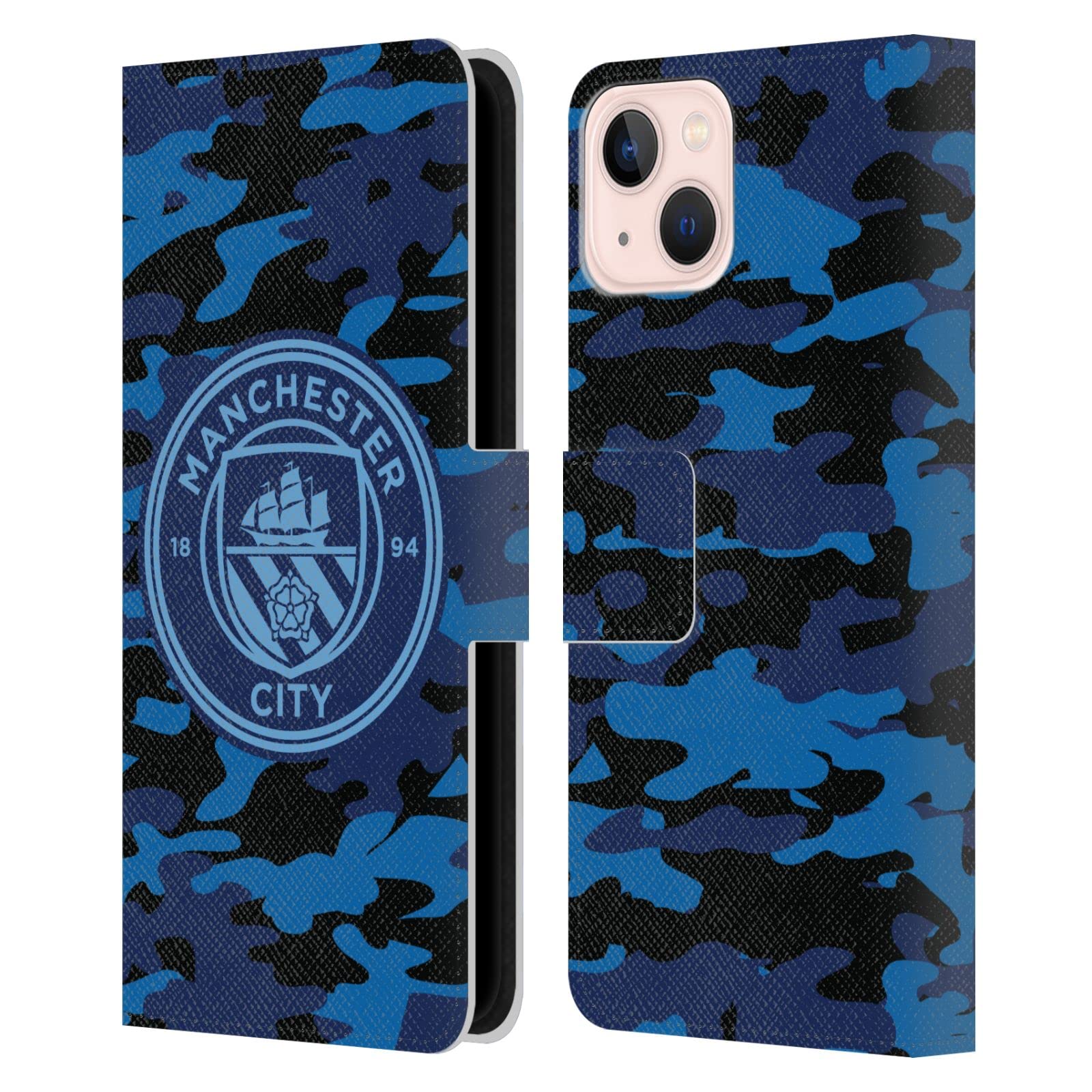 Head Case Designs Officially Licensed Manchester City Man City FC Dark Blue Moon Mono Badge Camou Leather Wallet Case Compatible With Apple iPhone 13 โ image 1
