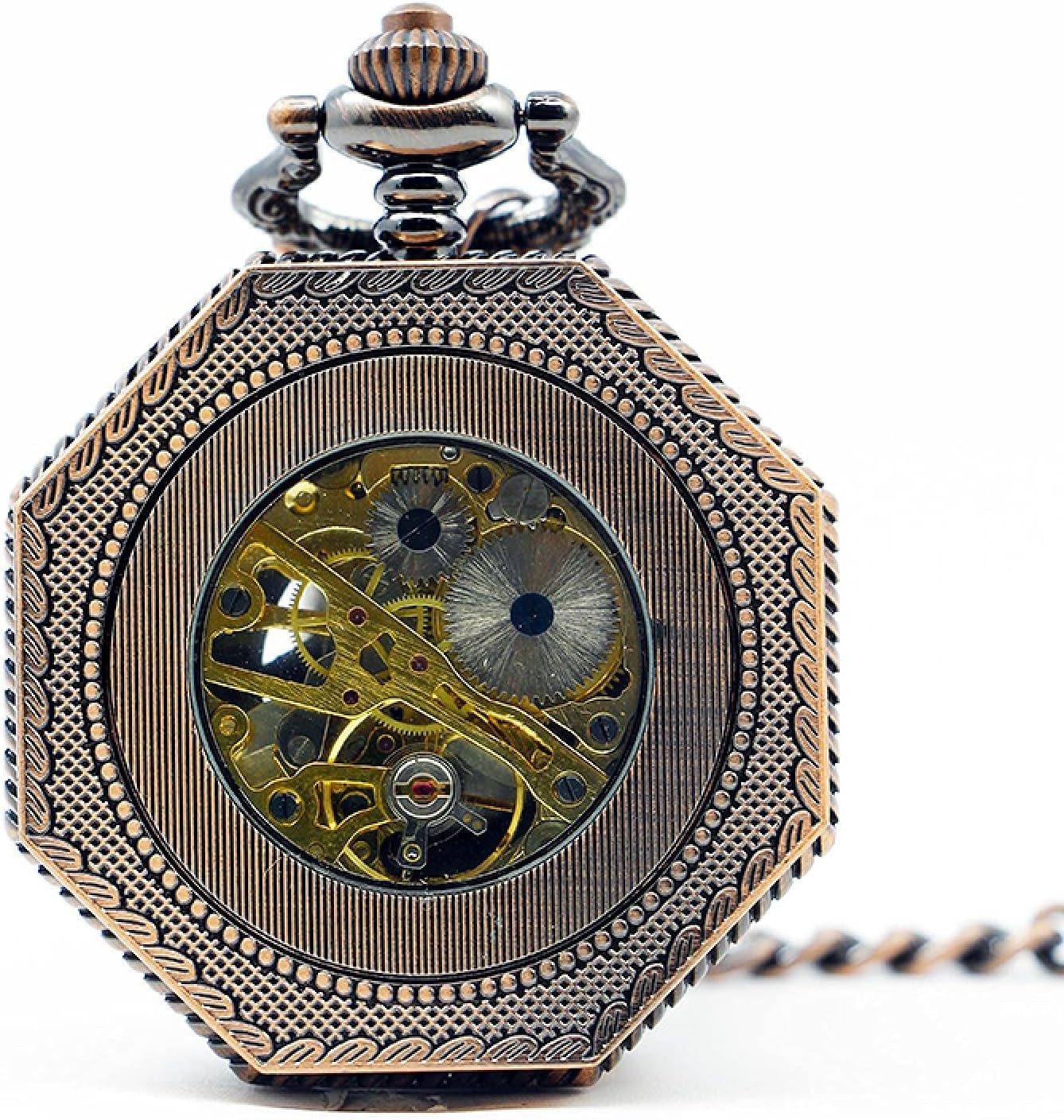 Gentlemen's Pocket Watch, Pocket Watch, Retro Mechanical Pocket Watch Men's Roman Numeral Dial Steampunk Hand Winding Men's Gift (Color : Silver Black) (Gold) (Gold) (Silverbluebox)