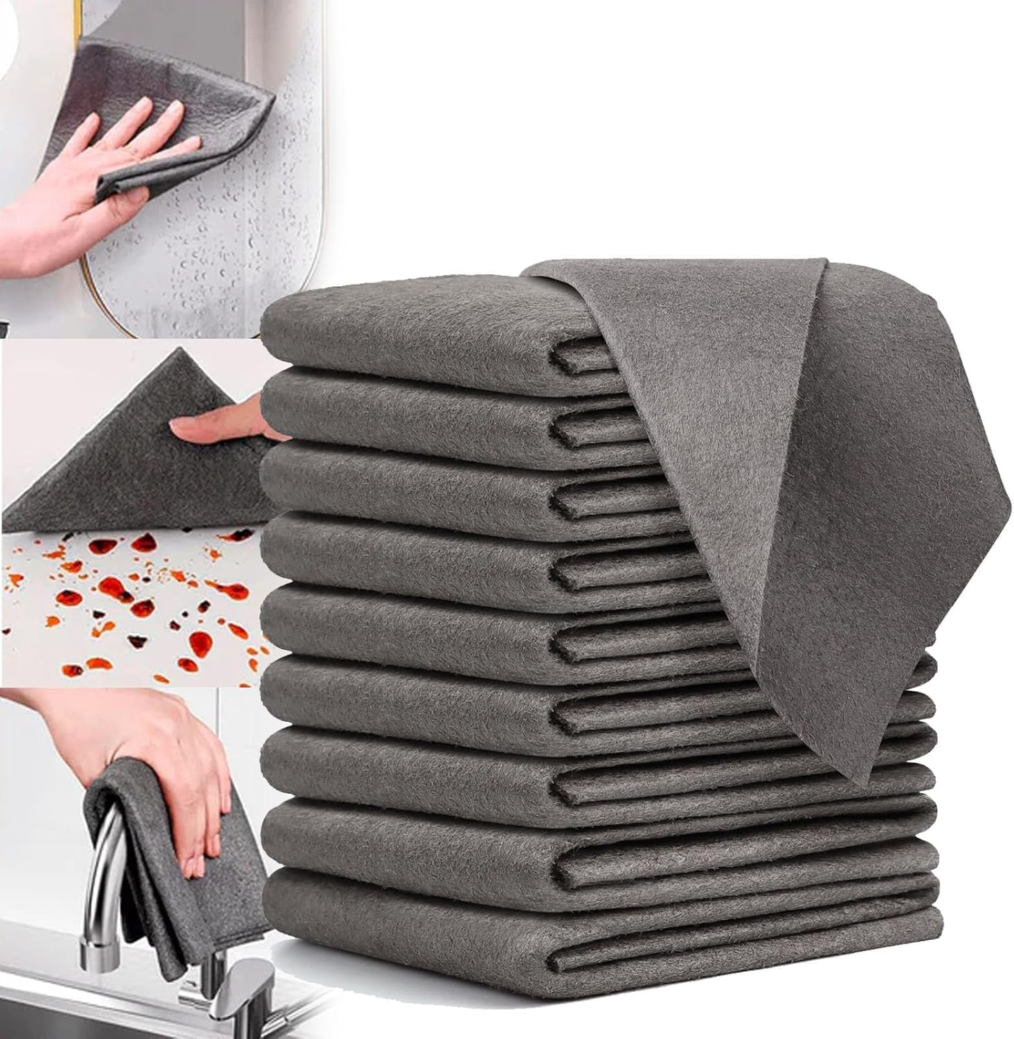 BELOXY 10 Pack Thickened Magic Cleaning Cloth – 2025 New Reusable Microfiber Cloth 30x30 CM, Lint-Free & Streak-Free Multipurpose Towel for Glass, Car, Window, Kitchen & Home Cleaning (10)