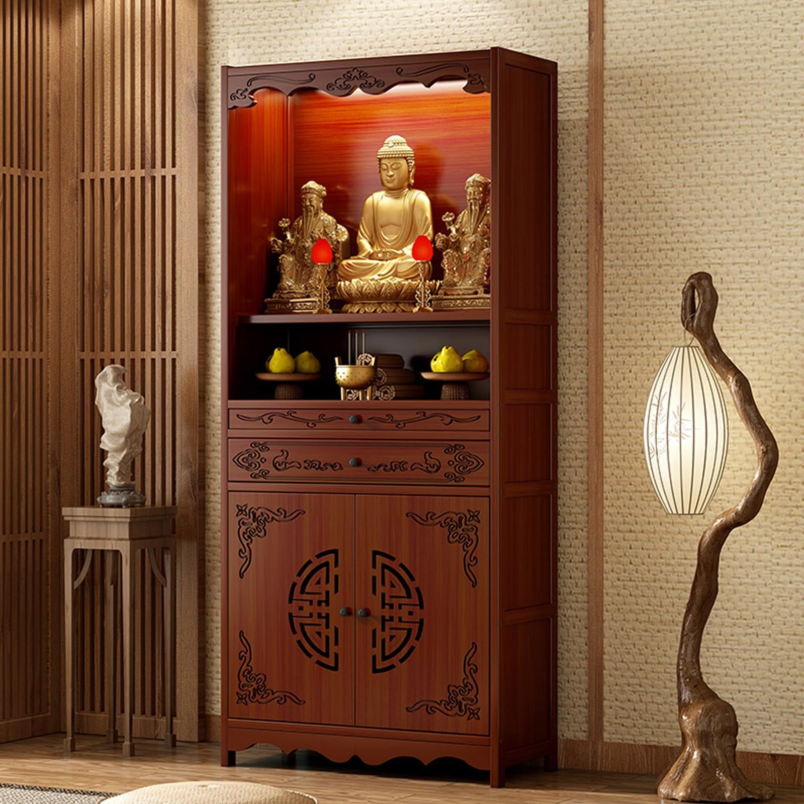 Itetone Stand Meditation Prayer Table,Personal Meditation Altar Cabinet With Storage,Personal Shrine Altar Table Buddha Niche Chinese Cabinet With Storage(70X33x170cm/27.6X13x67in)