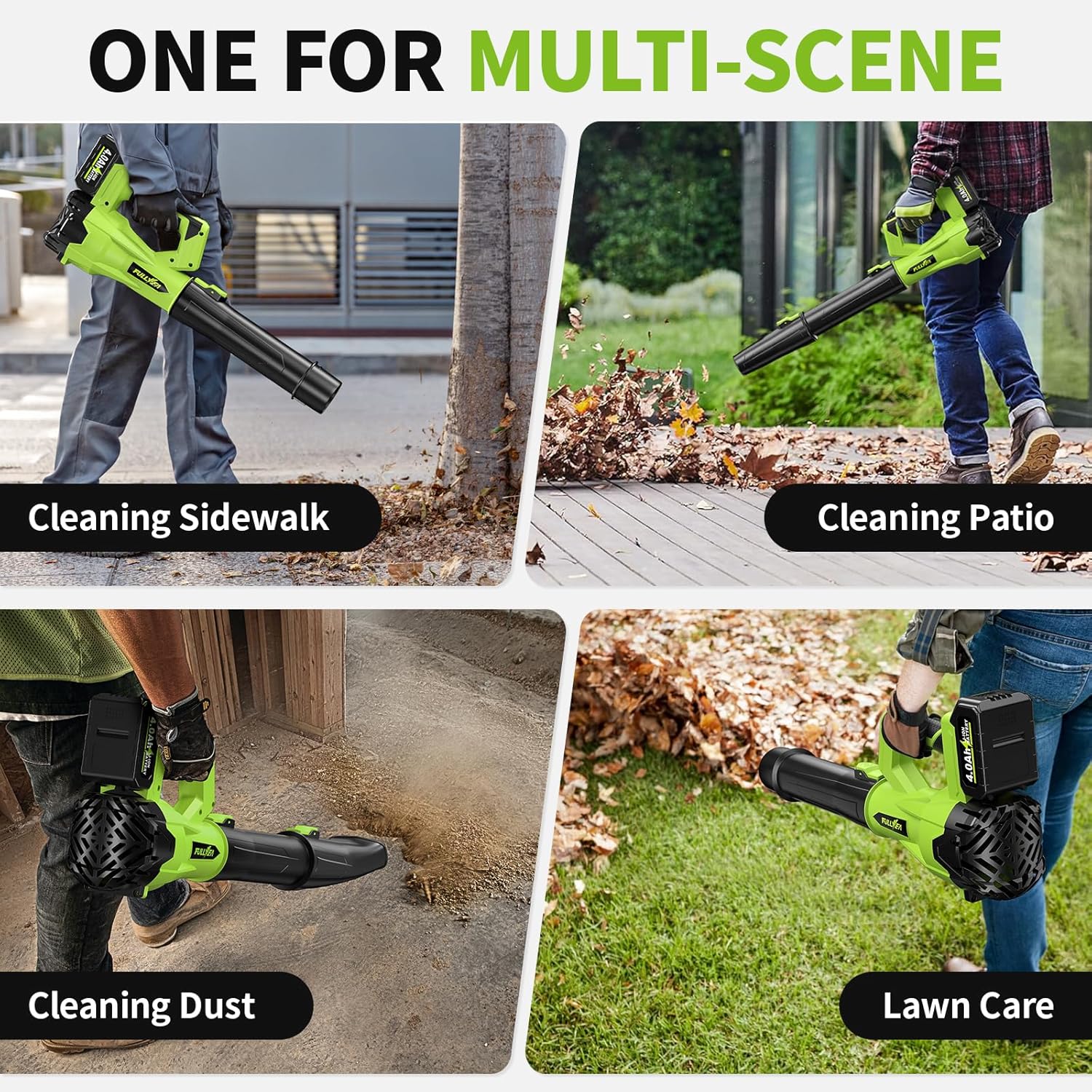 Cordless Leaf Blower 650CFM/180MPH, 21V Electric Leaf Blower with 3 Tubes & 2 x 4.0Ah Batteries, 6 Speed Modes, Battery Powered Leaf Blowers for Cleaning Patio, Yard, Garage, Lawn (Green) - Image 7