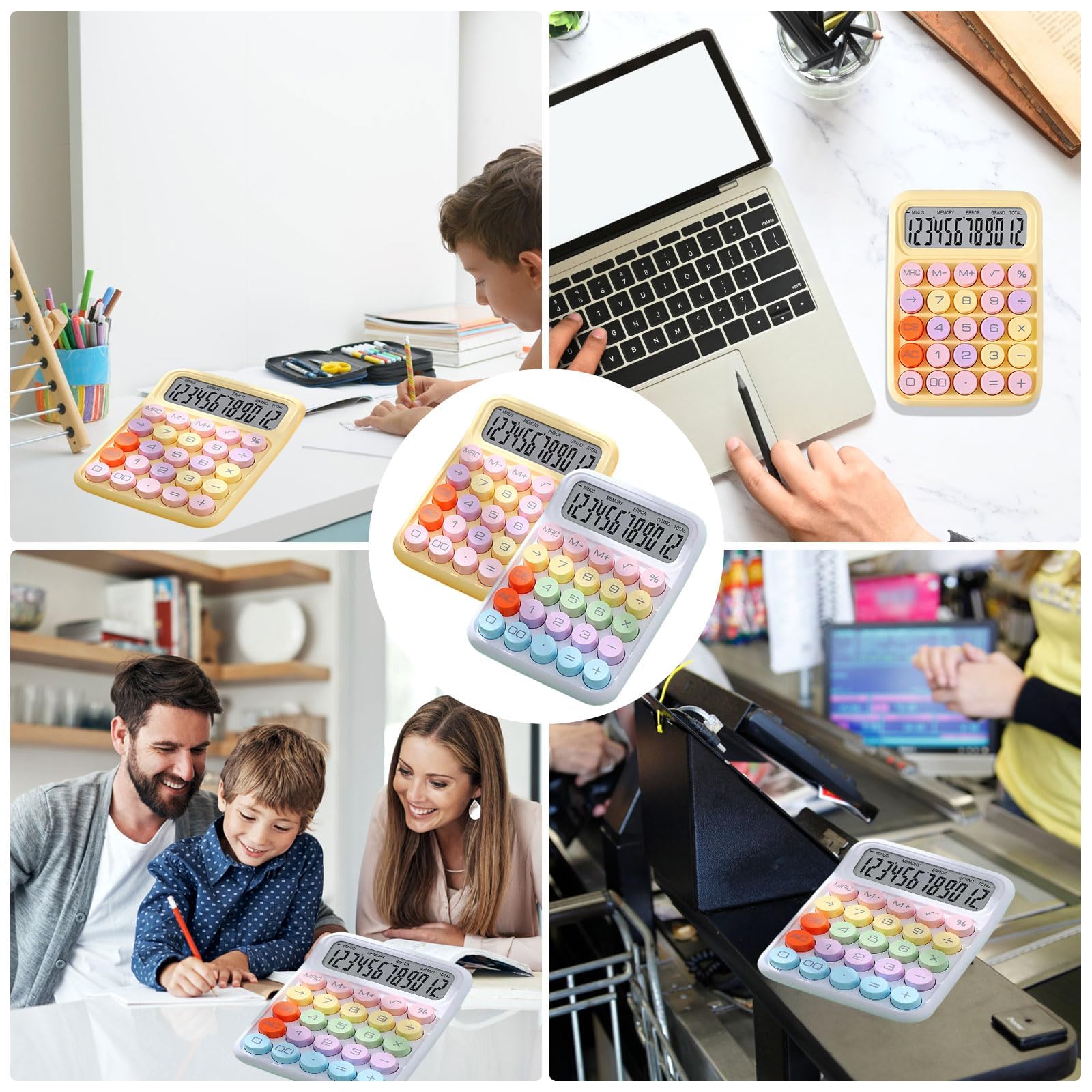 Calcolatrice A 12 Cifre Con Display LCD E Tasti Rotondi, Doppia Alimentazione E Colori Sfumati, Ideale Per Ufficio, Scuola E Casa, Viola