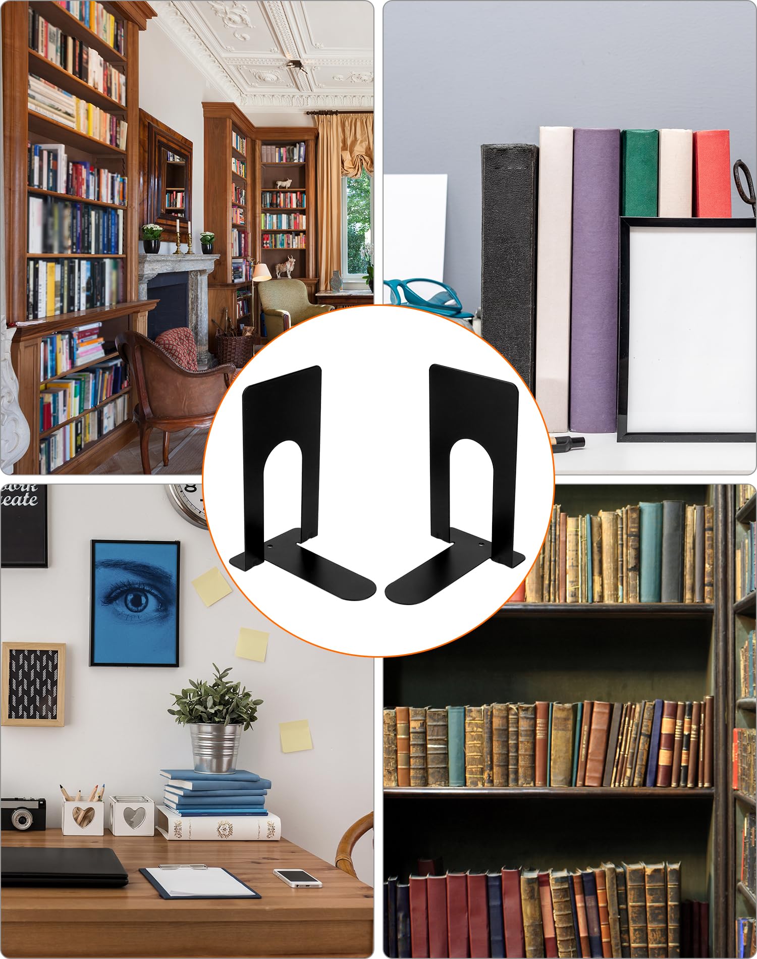 QWORK® 4 pary podpórek do półek metalowe podpórki do książek czarne 130mm do biblioteki biurowej książki przybory szkolne półki na książki