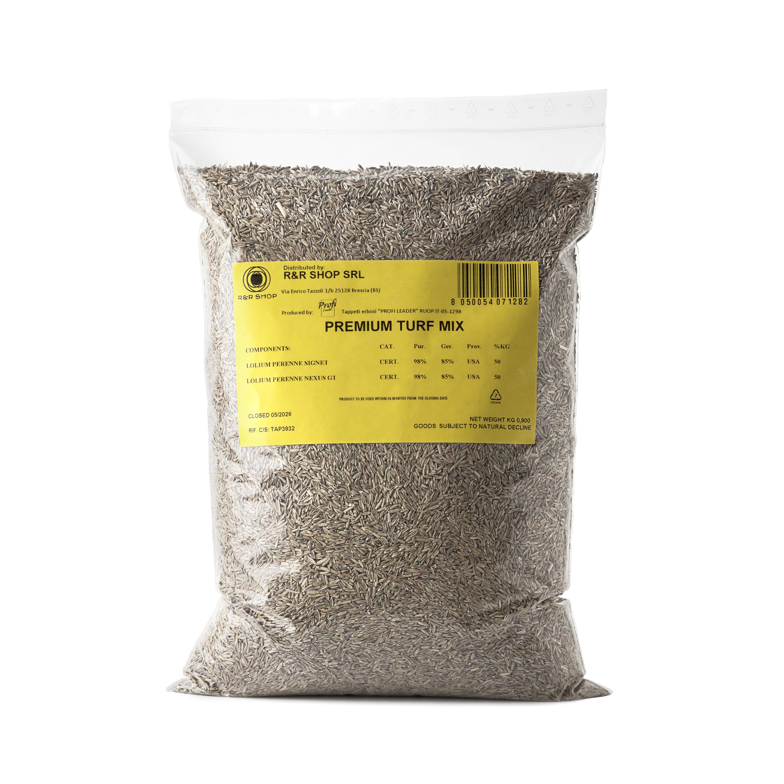 R&R SHOP – Samen für Rasen, mehrjähriges Weidelgras, schnelles und langanhaltendes Wachstum (22,6Kg - 900mq)