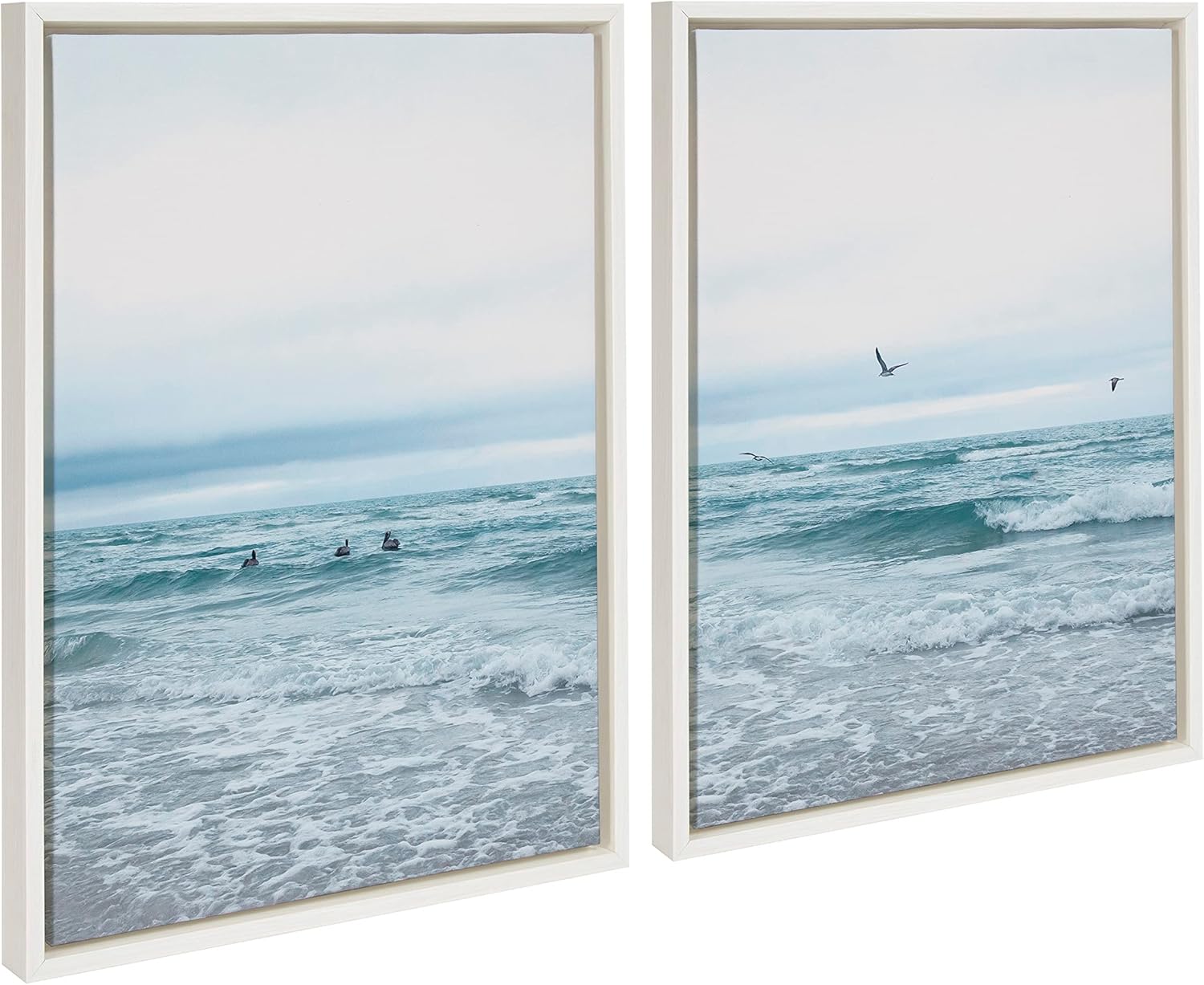 Ocean Swim Coastal Canvas Art Set with White Frame, 18x24