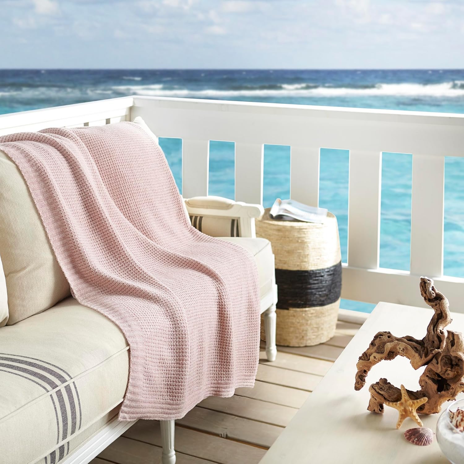 Crafted by Catherine Waffle Knit Throw Blanket 70 x 60 inch Pale Mauve