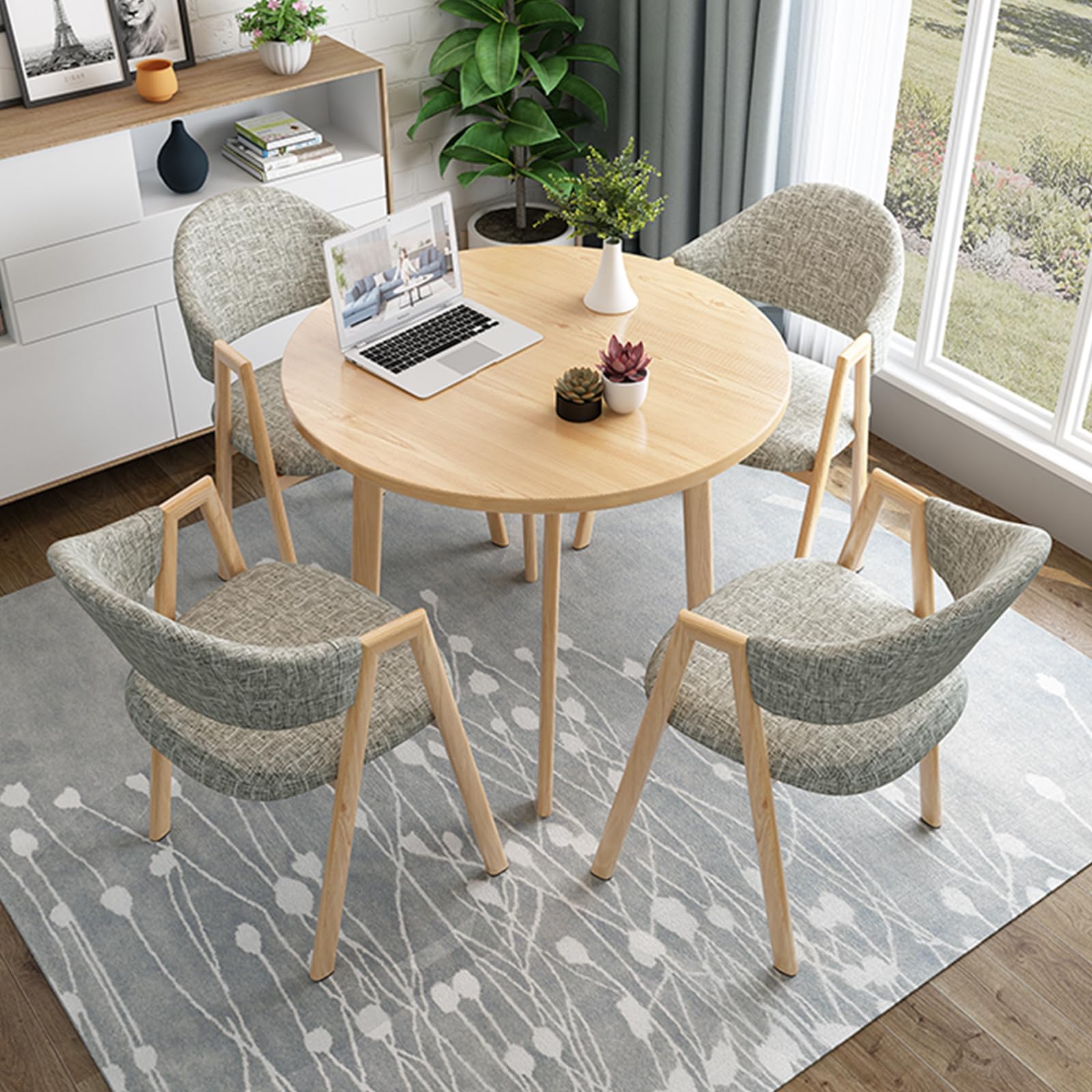 ASerZenith 5-Piece Office Table And Chair Set, Small Round Conference Table With Backrest Chairs, Space Saving Reception Room Furniture For 4,Greya-D 31.5Inch/80Cm