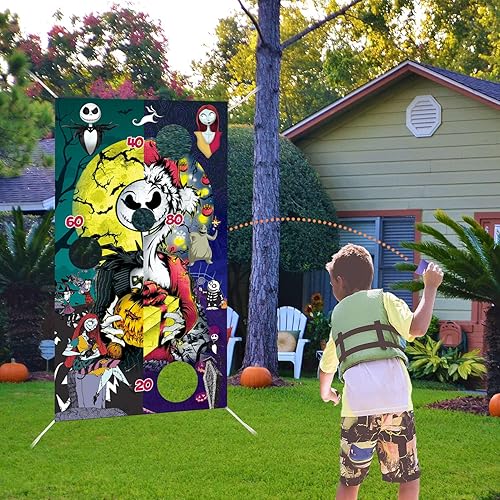 Miniatura 4 de Suministros de fiesta de pesadilla de Navidad, juegos de lanzamiento temáticos de pesadilla con 4 bolsas de frijoles, divertidos juegos de