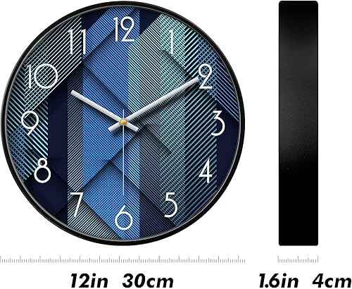 Miniatura 3 de Relojes de pared modernos, funciona con pilas, reloj analógico silencioso de pared azul, pantalla grande, minimalista, redondo, silencioso, sin