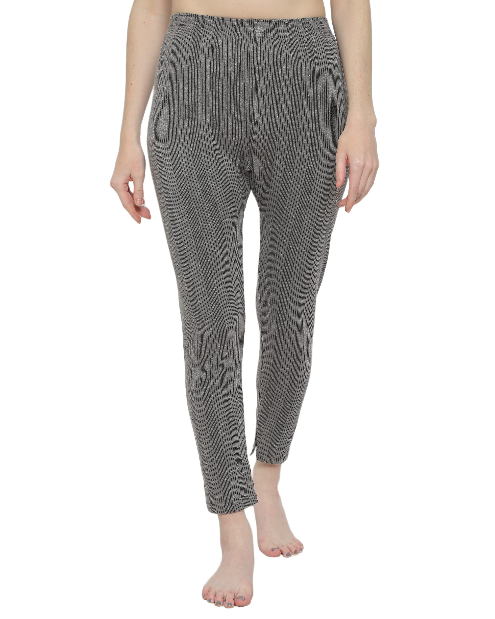 Women's Super Soft Slim Fit Off-White and Grey Thermal Bottoms-image-22
