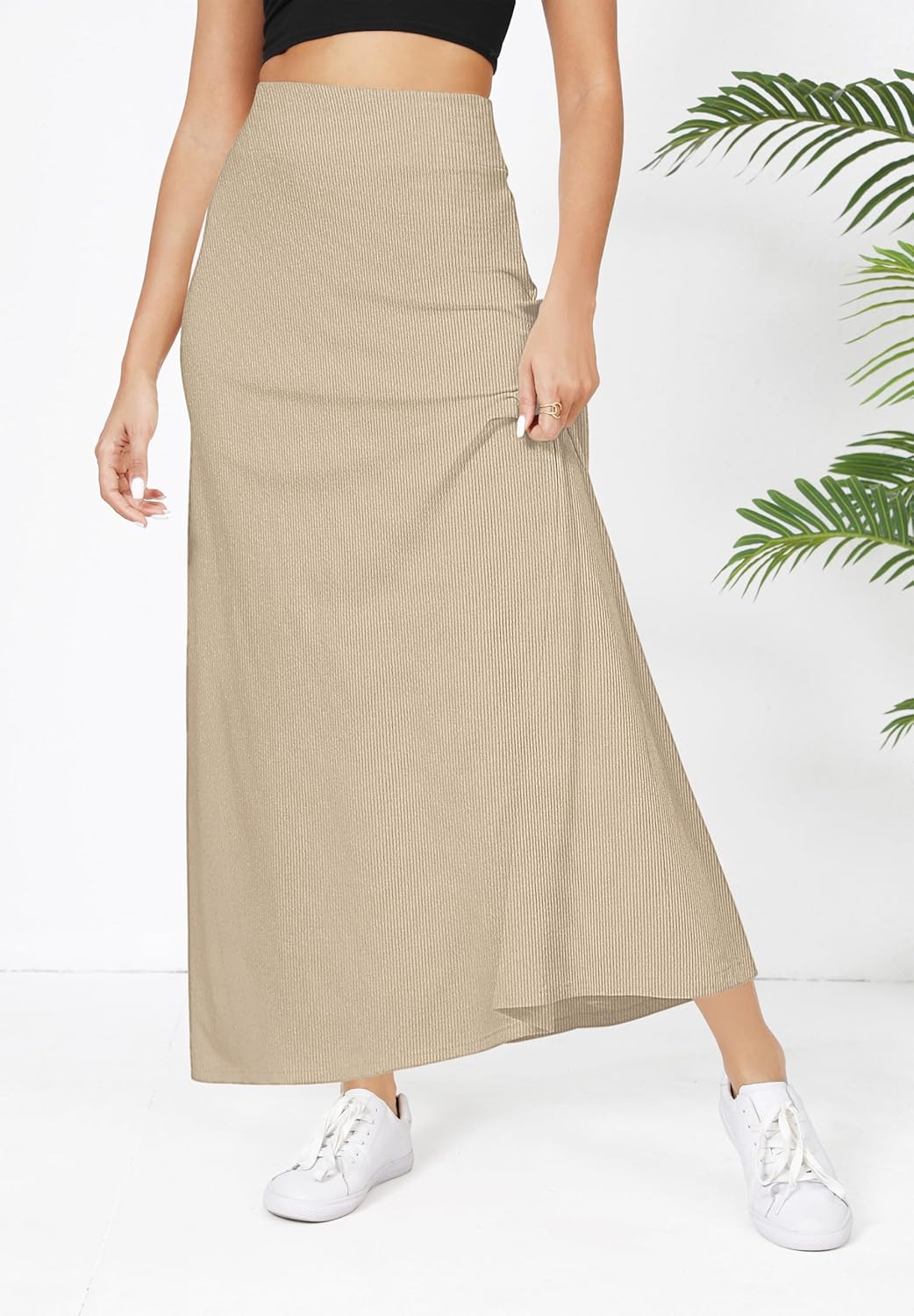 Urban CoCo Elastic Waist A-Line Long Maxi Skirt Below Knee for Women Fall Winter - Image 3