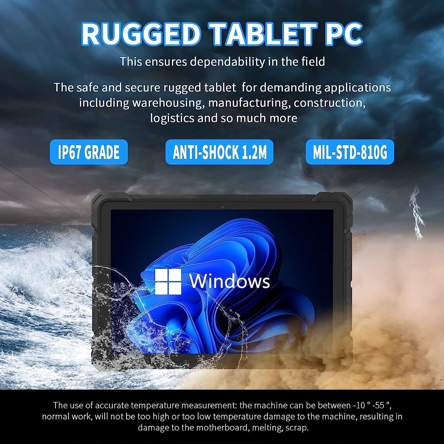 Tablet Esterni Antishock Rugged Tablet Computer PC Industriale Resistente Acqua 10,1'', Win 11 Pro, Celeron J4105 8GB Ram 128GB Rom, 8000mAh, GPS, SIM 4G LTE, HDMI, USB3.0, RS232, 5G WiFi