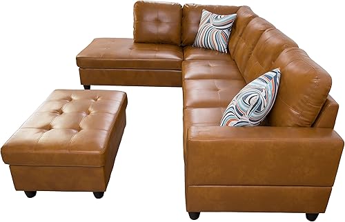 Miniatura 4 de AYCP Sofá seccional contemporáneo con diván y otomano de almacenamiento, 3 piezas en forma de L, tapicería de piel sintética, cojines de espuma