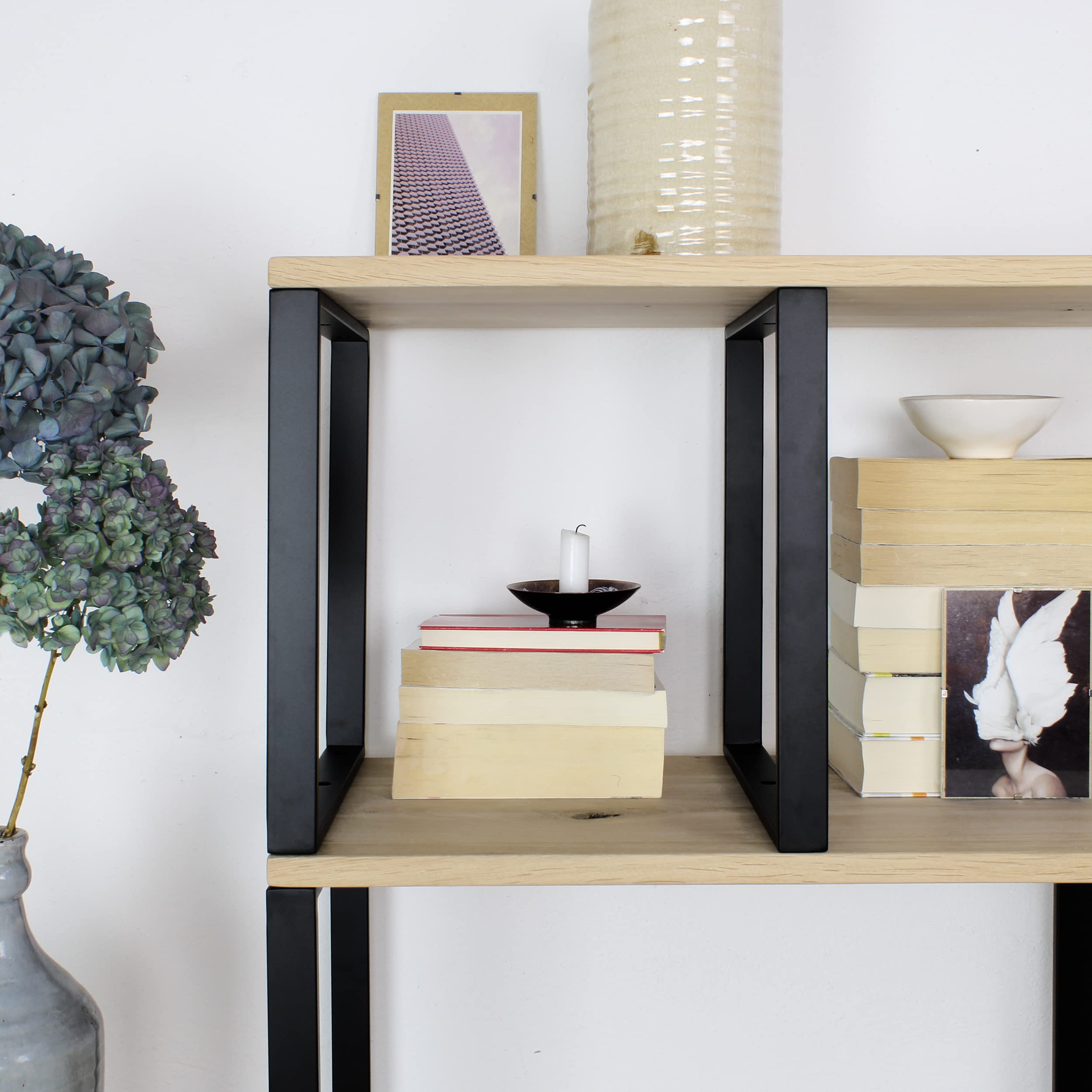 Sistema di scaffali a cubo, per ripiani da 30 cm, in legno, scaffale modulare stabile, credenza espandibile, divisorio per stanze, telaio laterale autoportante in metallo, (2, nero)