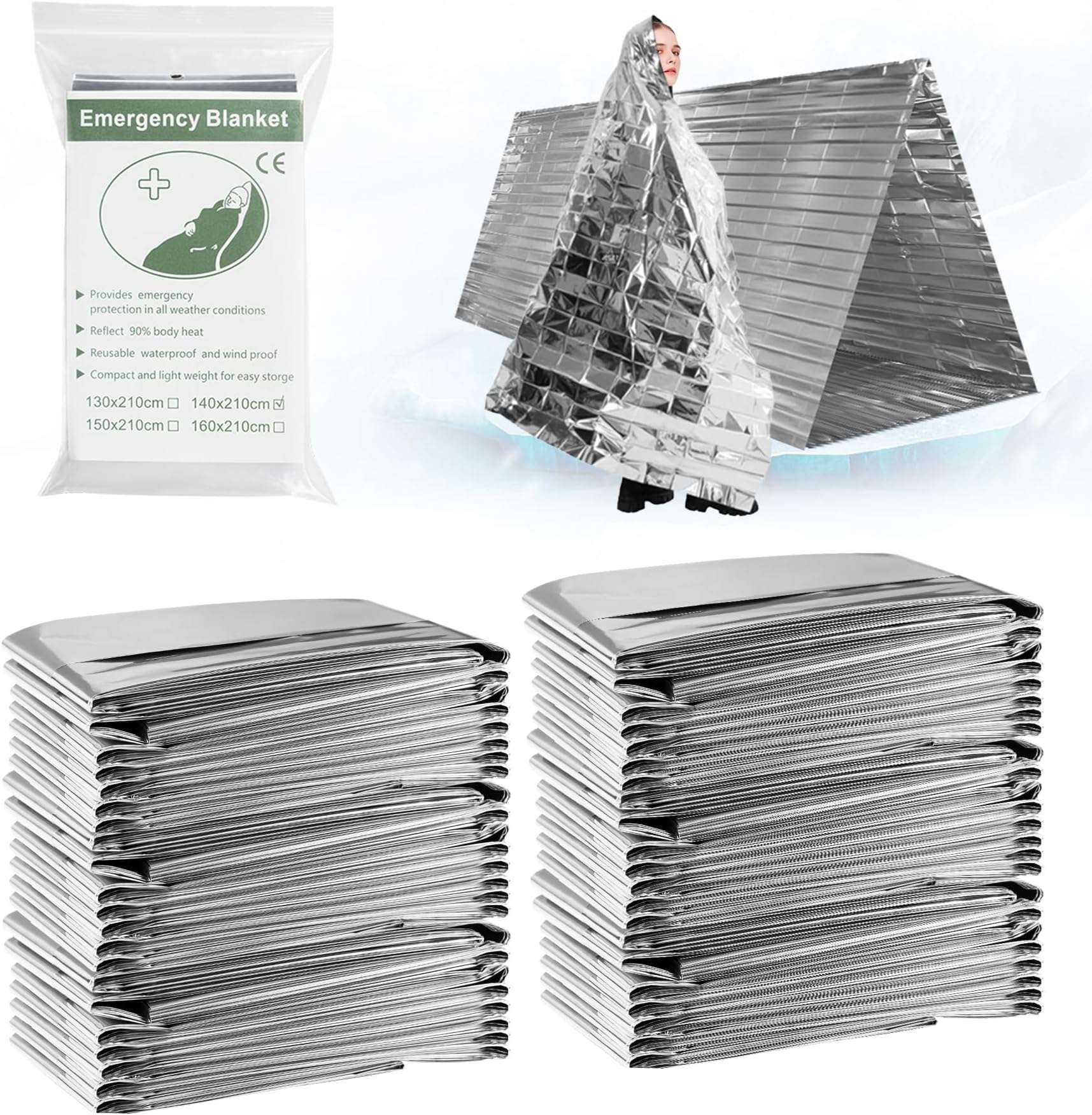 Kovshuiwe Emergency Mylar Thermal Blankets,4/10/30-Pack Space Blanket Survival kit Camping Blanket,Thermal Blankets Survival,Emergency Blankets Perfect for Outdoors,Hiking,Survival,Bug Out Bag