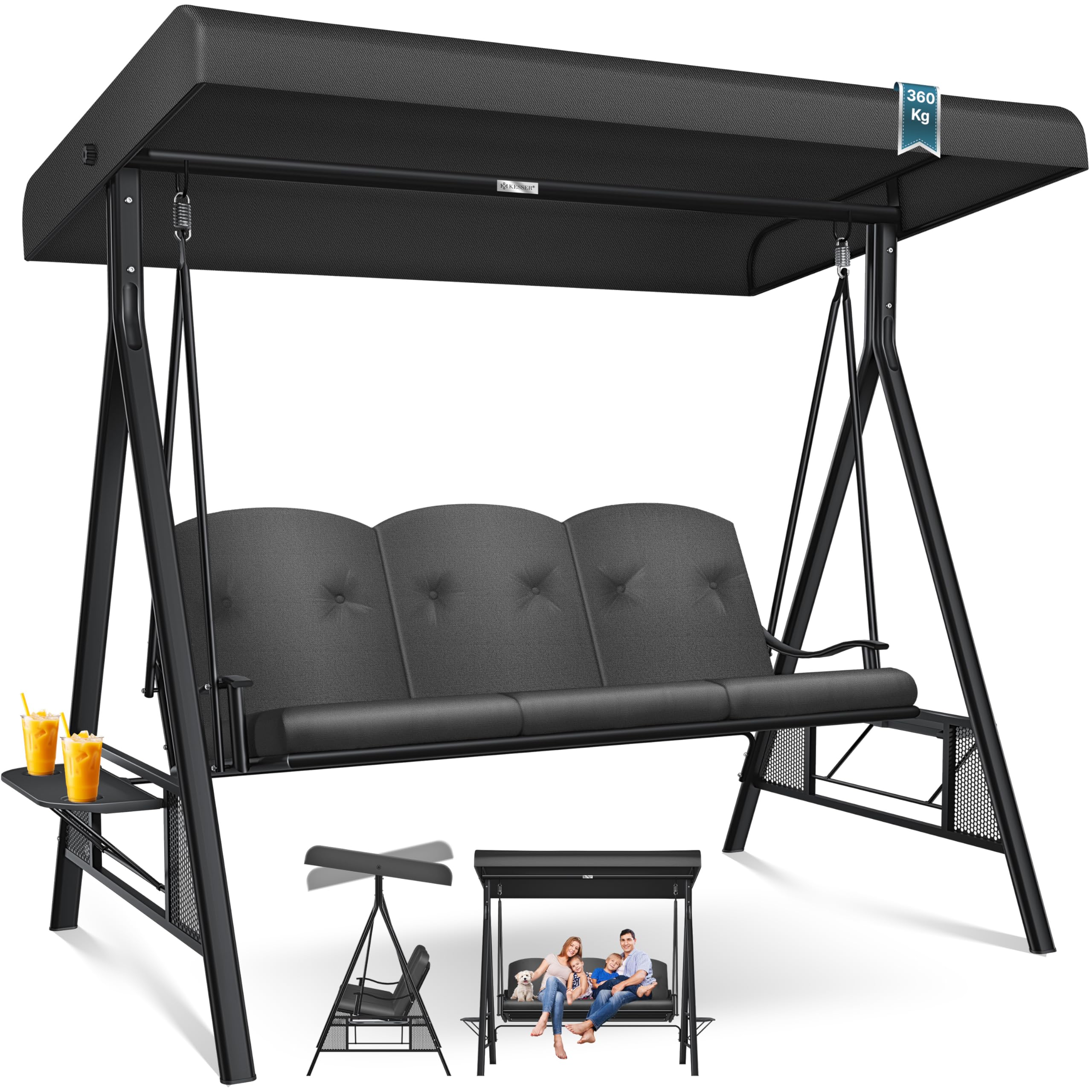 KESSER® Hollywoodschaukel mit Sonnendach 3-Sitzer &amp; Sitzpolster-Auflage | Gartenschaukel bis 360kg belastbar | Gartenliege mit Anti-Rutsch-Füßen | Schaukelbank wasserabweisend für Outdoor &amp; Indoor – Amazon Angebot