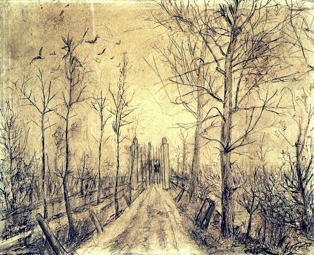 Affiche Van Gogh Driveway grand format avec cadre noir pour creer un salon elegant