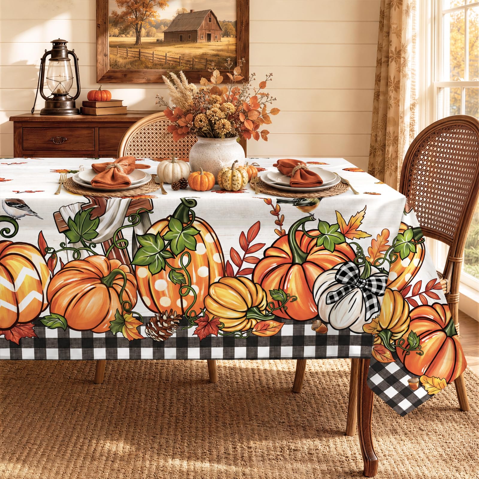 Arquiel Autumn Pumpkin Plaid Polyester Tablecloth, 140 x 180 cm — image 1