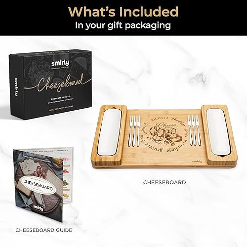 Miniatura 5 de SMIRLY Juego de regalo de tablas de charcutería juego de tablas de charcutería grande, juego de tablas de queso de bambú, regalos únicos de Navidad