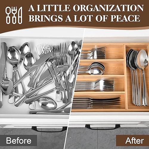 Miniatura 5 de Juego de cubiertos de 40 piezas con organizador de cajones para 8, cubiertos de acero inoxidable resistente, juego de cuchillos de cuchara y tenedor