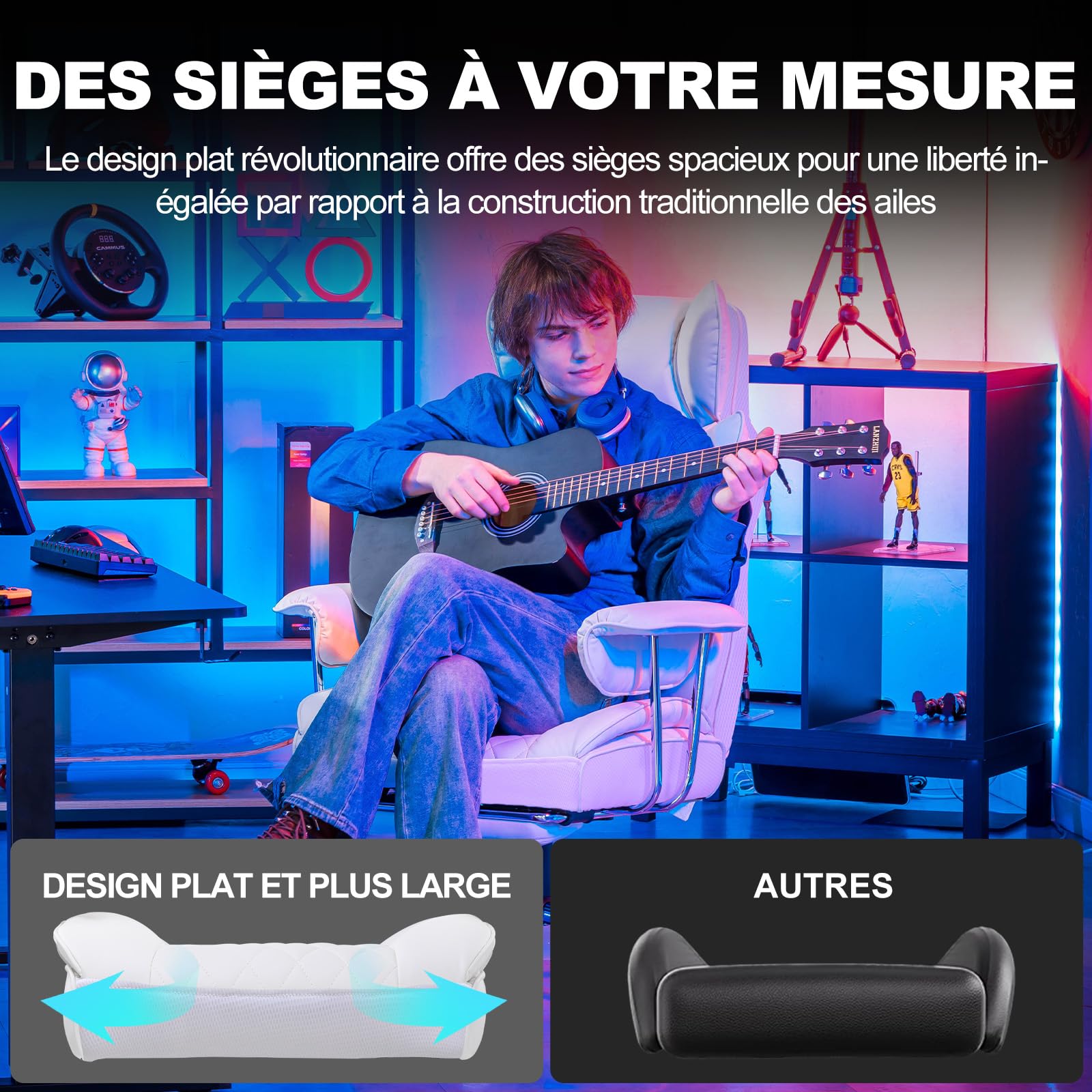 GTPLAYER Sedia Gaming Ergonomica Sedia da Gaming Reclinabile Sedia Ufficio con Poggiapiedi Sedia Gamer Schienale Regolabile per Lavoro e Gioco (Bianca)