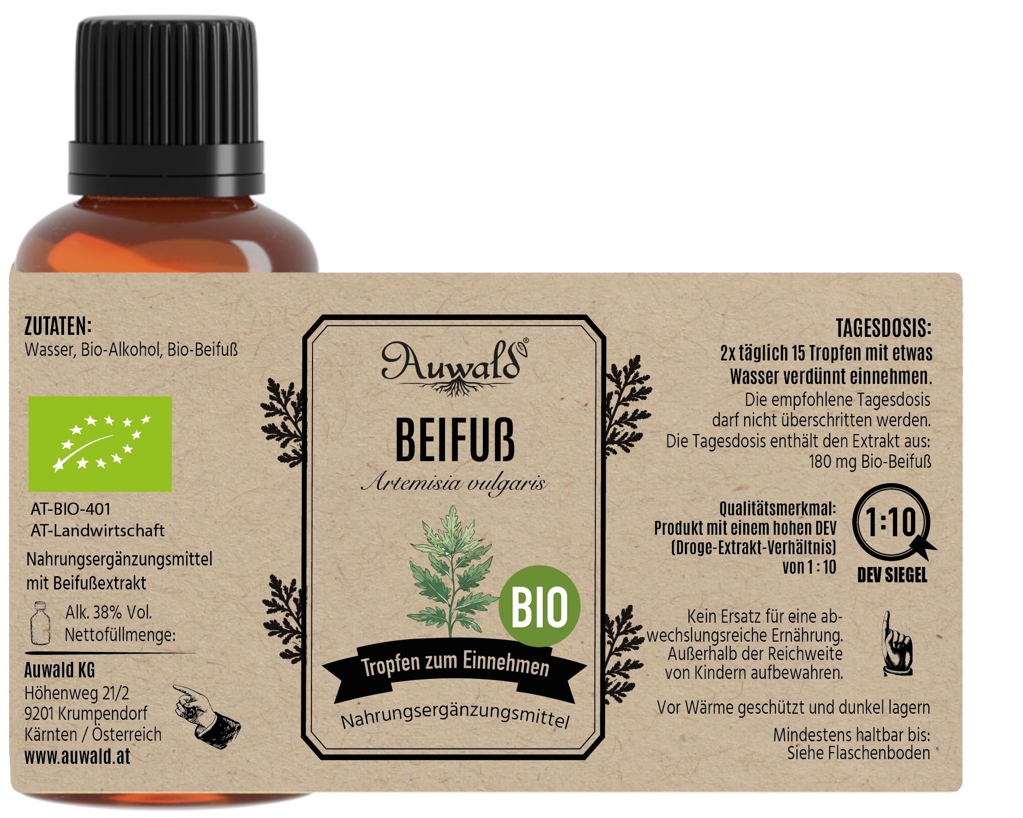 NEU! Auwald Beifuss Tropfen BIO – Hochwertiger Auszug, Extrakt, Essenz & Tinktur – 100% BIO Landwirtschaft, Frei von künstlichen Zusätzen und Farbstoffen, Hergestellt in Österreich – 100ml