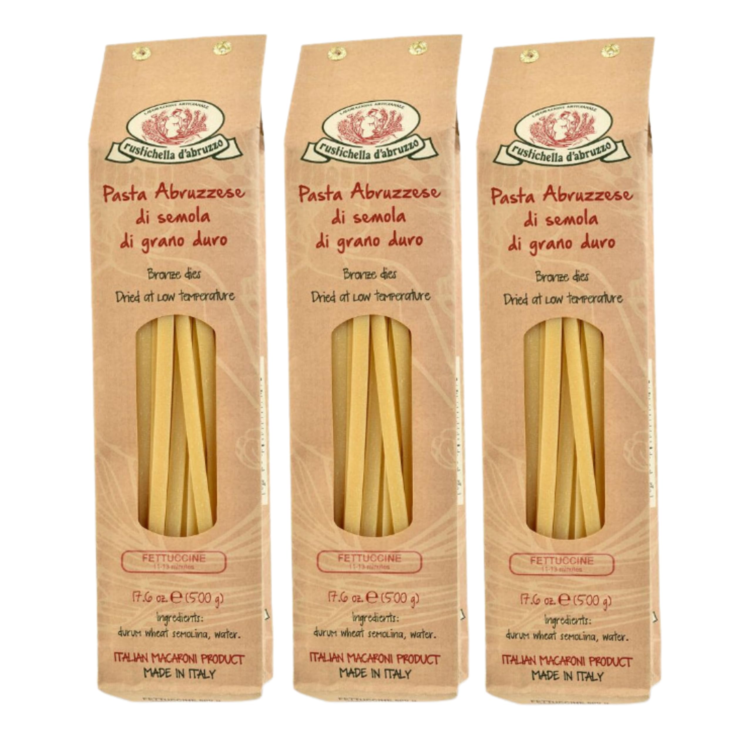 Fettuccine (Pack of 3), 500g Each - Egg-Free Wide Ribbon Pasta - Perfect for Sauces - Cooks in 11-13 Minutes - Traditional Italian Recipe