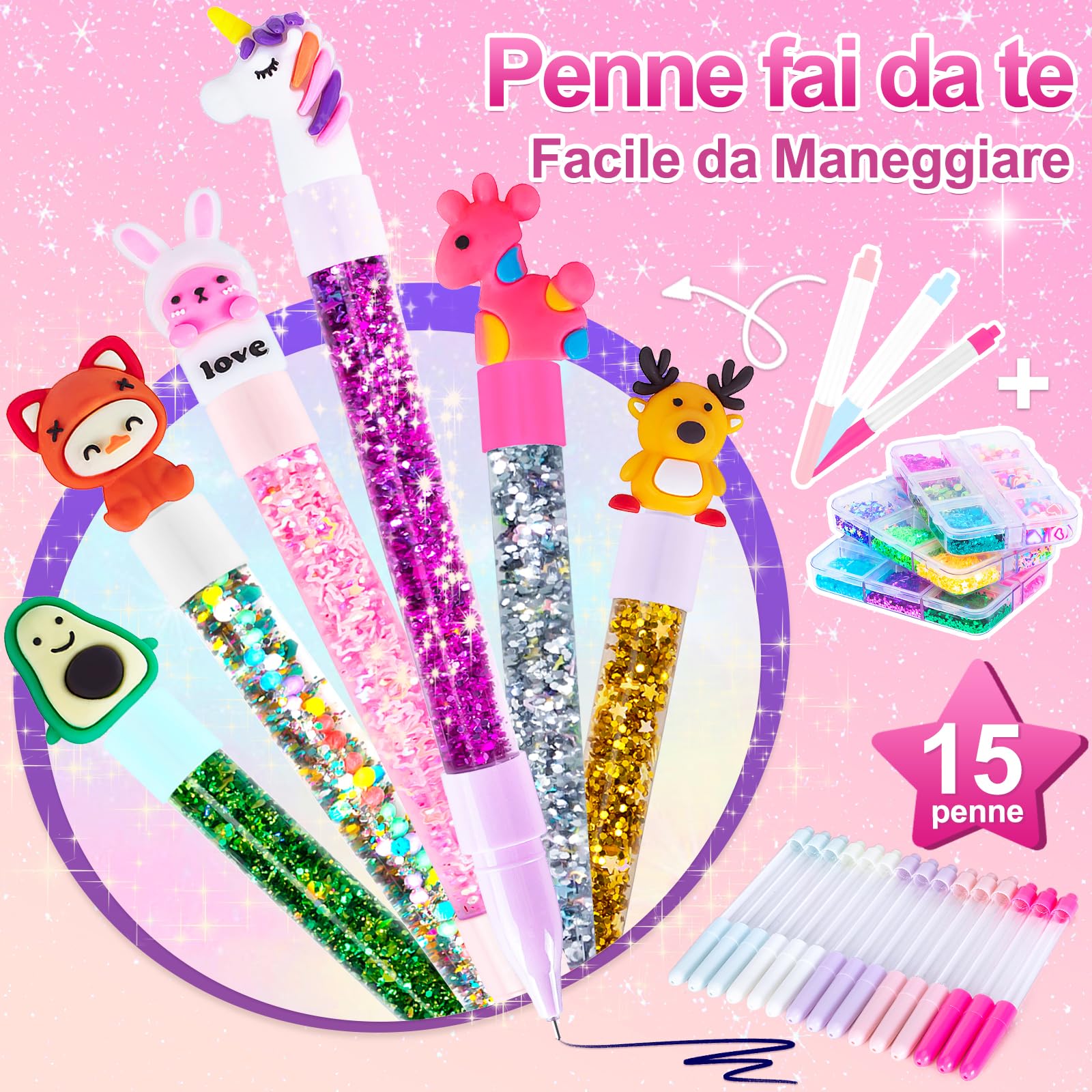 FGZU Laboratorio delle Penne 55+ Pezzi, Fabbrica delle Penne per Crea 15 Penne, Lavoretti Creativi per Bambini, idee Regalo per Bambina 6 7 8 9 10 Anni
