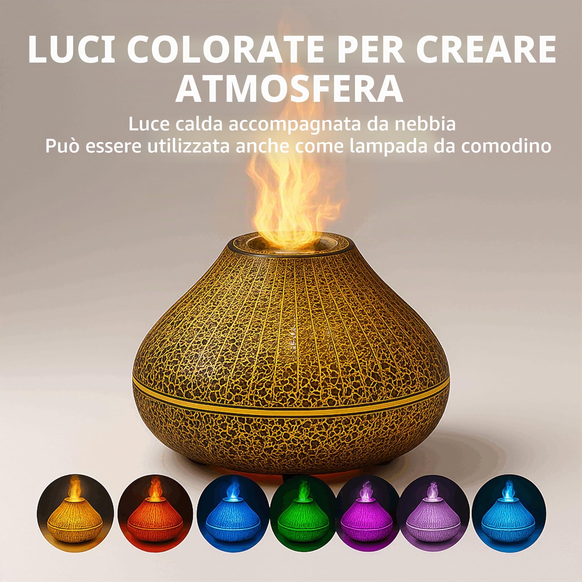 ALMA® Diffusore e Umidificatore di Oli Essenziali con Effetto Fiamma – 7 Colori LED, Funzionamento Ultra Silenzioso e Spegnimento Automatico – Perfetto per Casa, Camera da Letto, Yoga e Ufficio