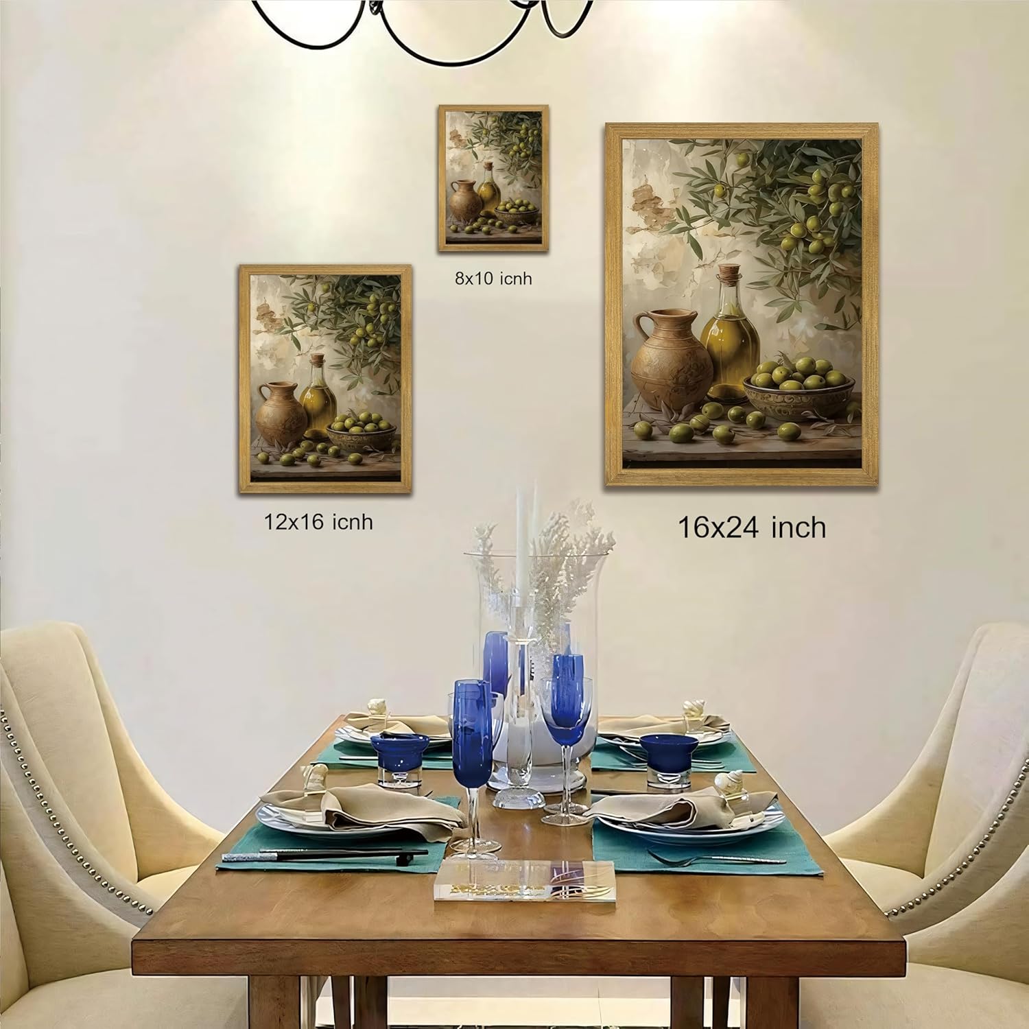 Wood Framed Olive Kitchen Wall Art, Vintage Rustic Still Life Canvas Print, Green Olives Poster Print Picture, Fruit Wall Decor Painting for Dining Room Cafe Restaurant Farmhouse Home Decor 12x16 inch
