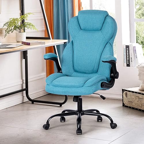 Miniatura 8 de Silla de oficina grande y alta de tela, 400 libras, silla de escritorio ejecutiva resistente con asiento extra ancho, silla ergonómica de cuero con