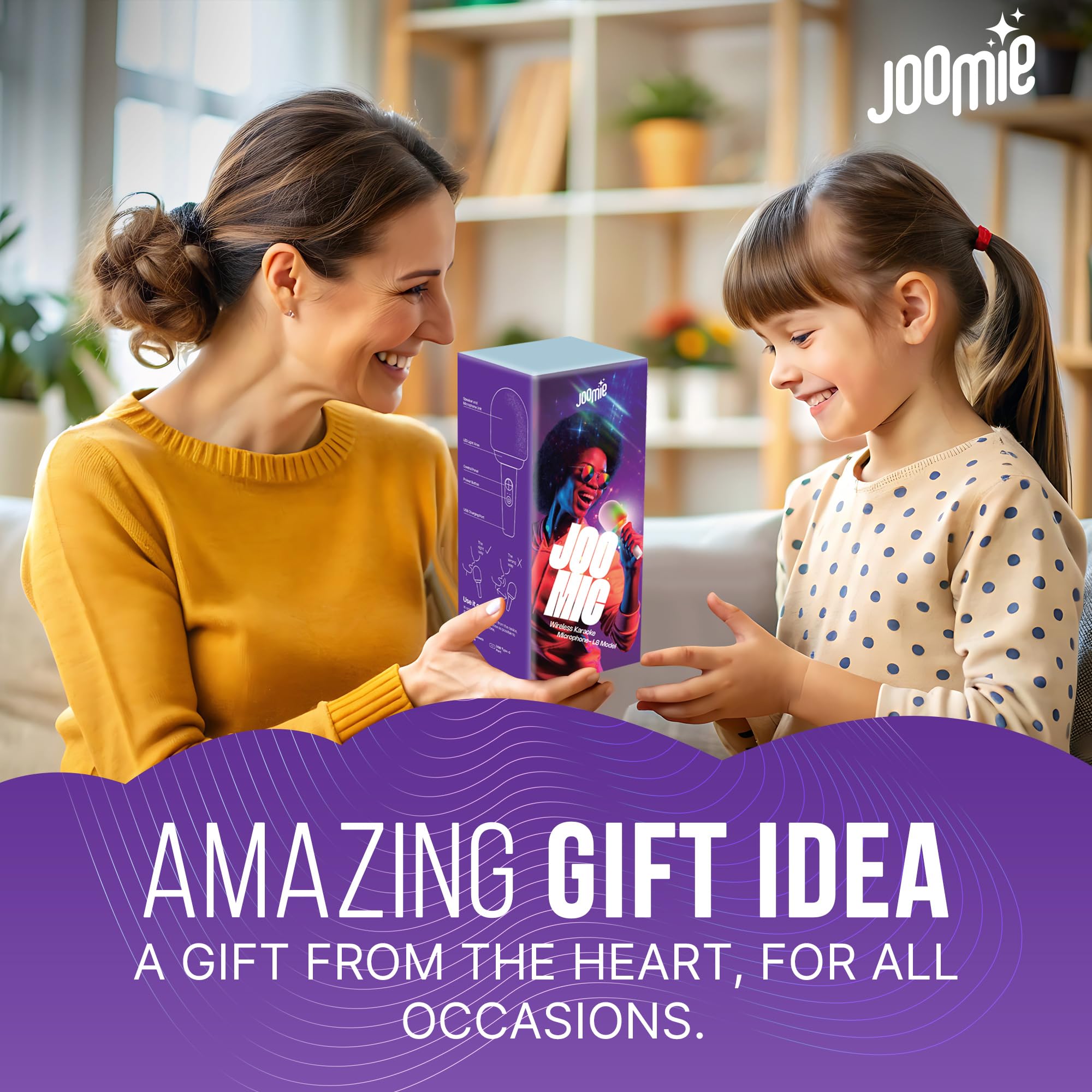 Joomie - Micrófono de karaoke inalámbrico para niños, divertido juguete musical con parabrisas rosa, diseño seguro, controles fáciles y batería de larga duración para fiestas infantiles, citas de 6