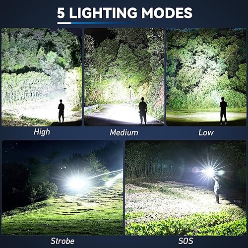 Miniatura 5 de Linternas recargables de alto lúmenes, 3 paquetes, 99,000 lúmenes, linterna LED súper brillante con 5 modos e impermeable, potente luz de flash de