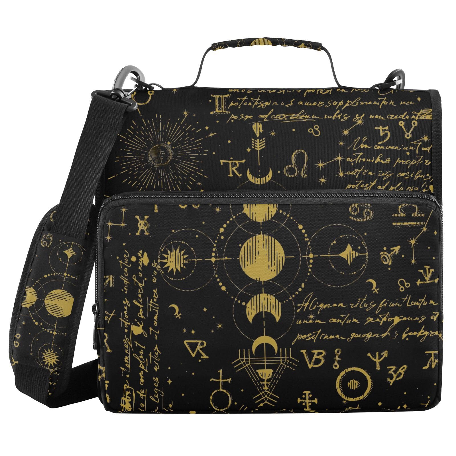 3 Ring Zipper Binder with Shoulder Strap Sun Moon Astrology Boho 1.5 inch Binders Keeper Large Capacity Multi Pockets for School Office Supplies